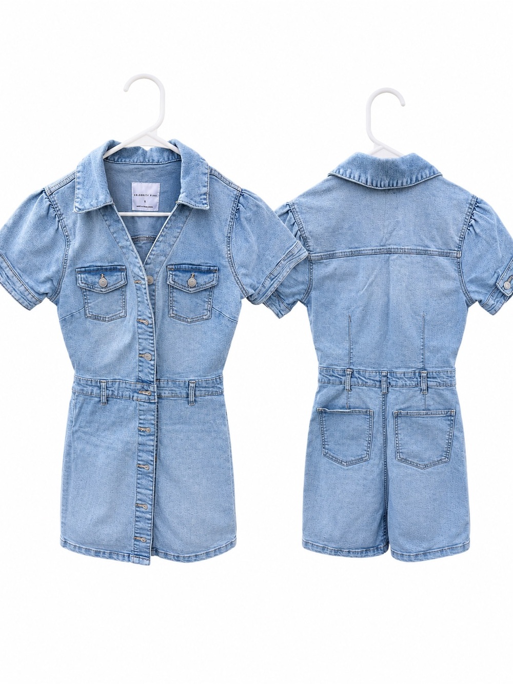 Light Blue Denim Dress Romper with Front Buttons